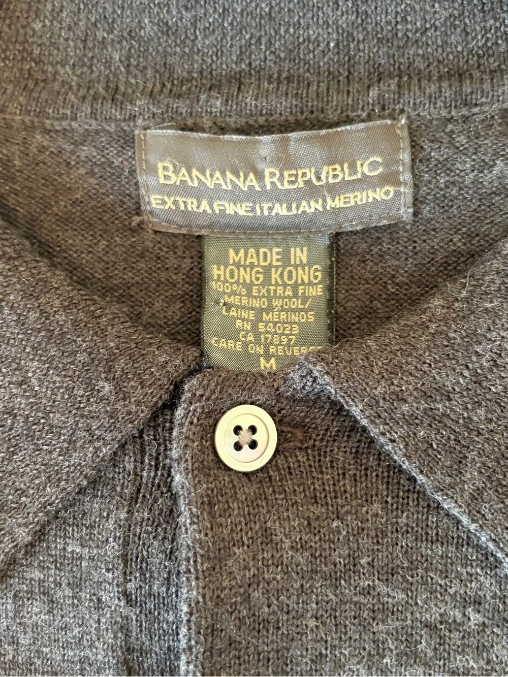 Banana Republic Men’s Charcoal Knit Merino Polo Size Medium Sweater
